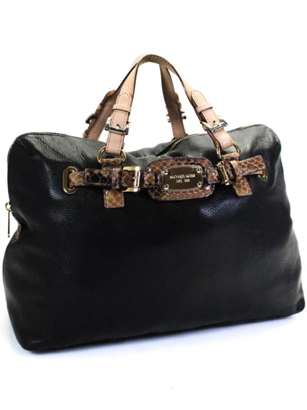 Michael Michael Kors Women's Leather Zipper Closure Gold Tone Shoulder Handbag